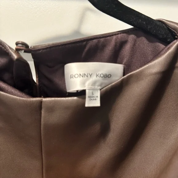 Ronny Kobo Dila Faux-leather Cap Sleeve Mini Dress In Brown - Picture 7 of 8